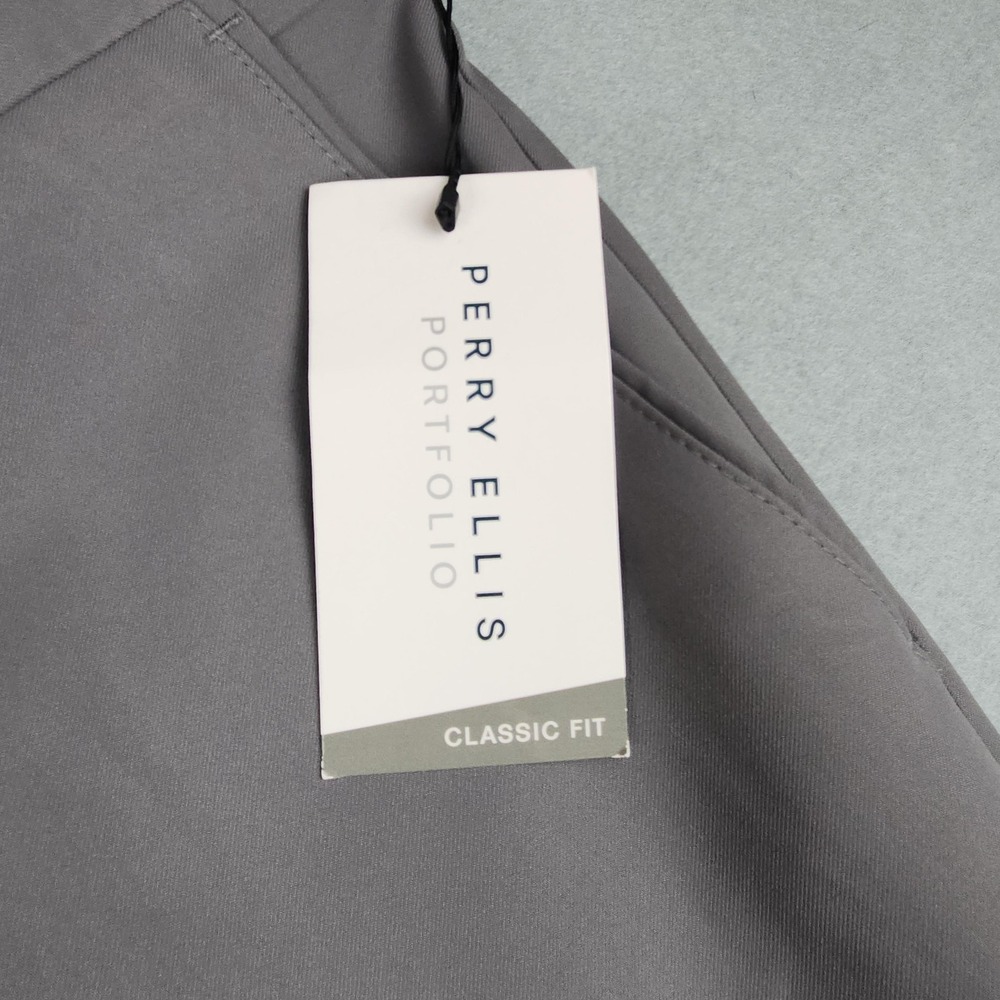 Perry Ellis Portfolio Dress Pants Mens 40x34 Gray Classic Fit Microfiber NWT - Picture 2 of 12